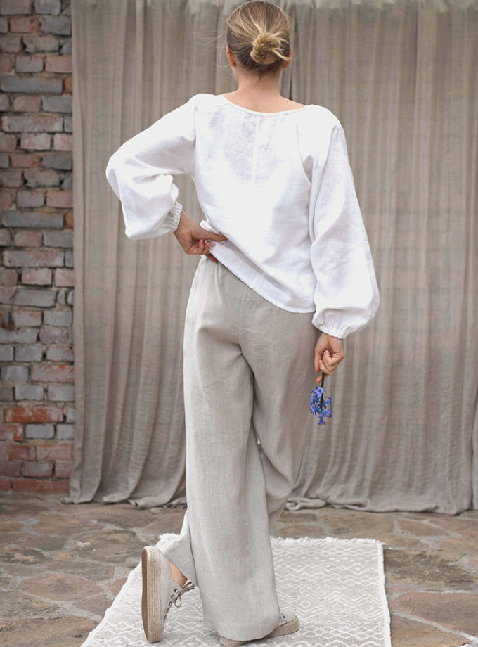 Lniana bluzka Szept Wiśni z bufiastymi rękawami