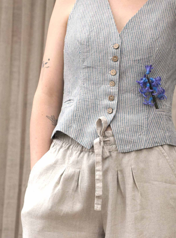 Lniana kamizelka damska Prążkowany Sen