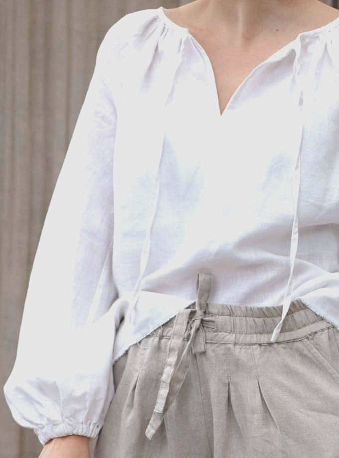 Lniana bluzka Szept Wiśni z bufiastymi rękawami