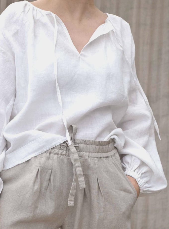 Lniana bluzka Szept Wiśni z bufiastymi rękawami