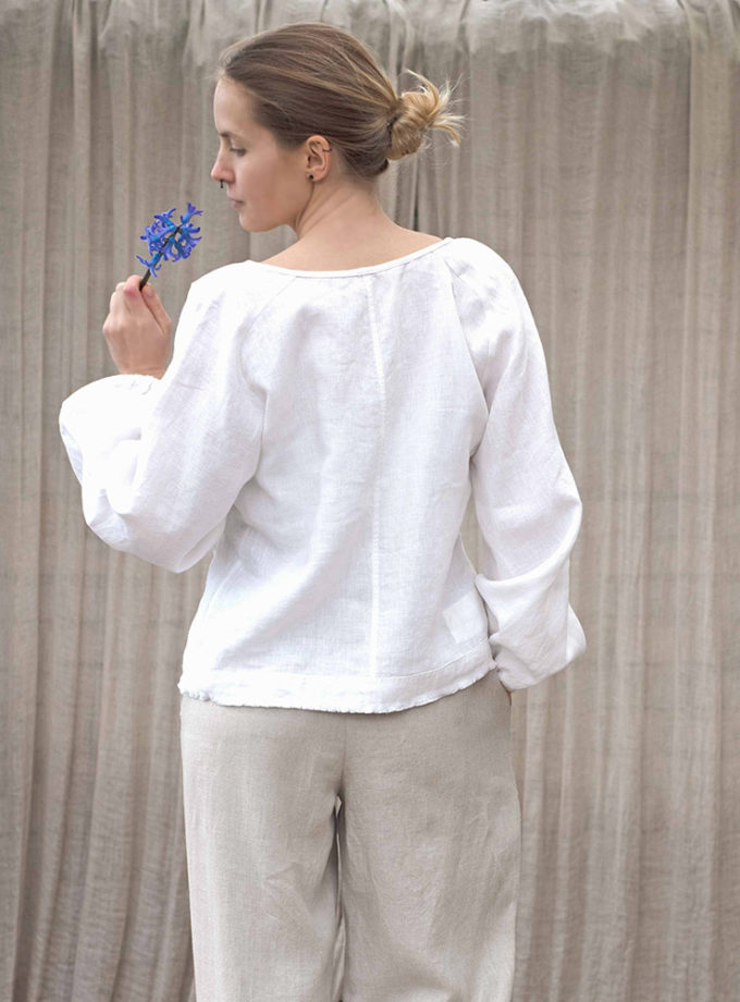 Lniana bluzka Szept Wiśni z bufiastymi rękawami