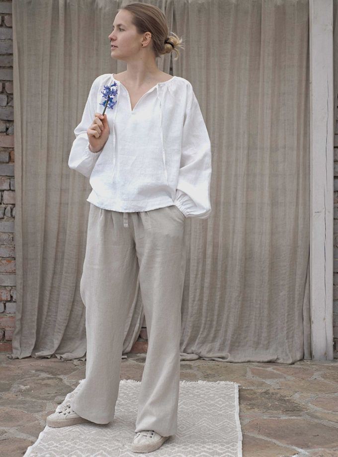 Lniana bluzka Szept Wiśni z bufiastymi rękawami