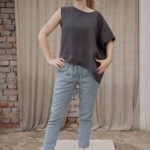 Asymetryczna bluzka z lnu damska oversize grafitowa