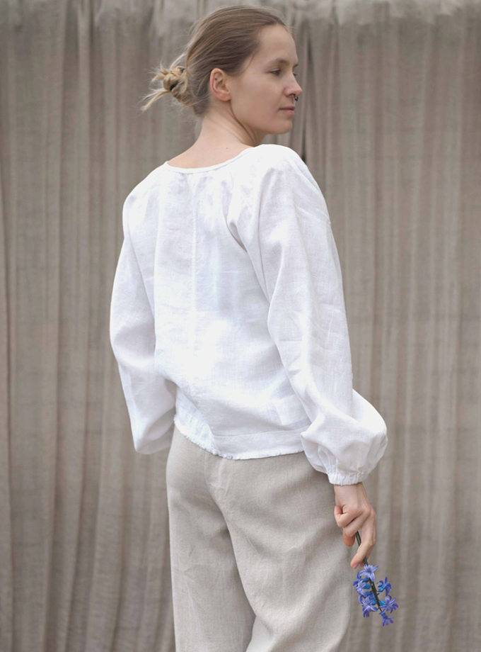 Lniana bluzka Szept Wiśni z bufiastymi rękawami
