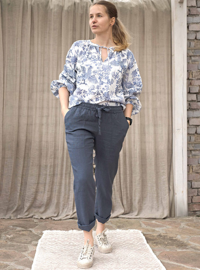 Lniana bluzka z ozdobnym wiązaniem Podniebne Ptaki