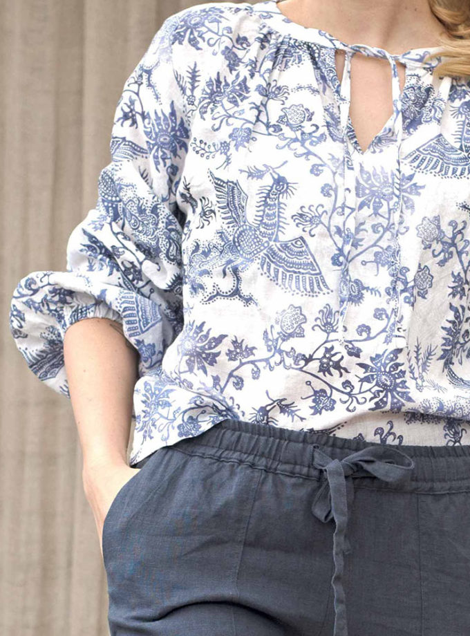 Lniana bluzka z ozdobnym wiązaniem Podniebne Ptaki