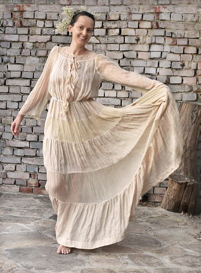 Lniana Jedwabna Suknia Ślubna - Szept Poranka