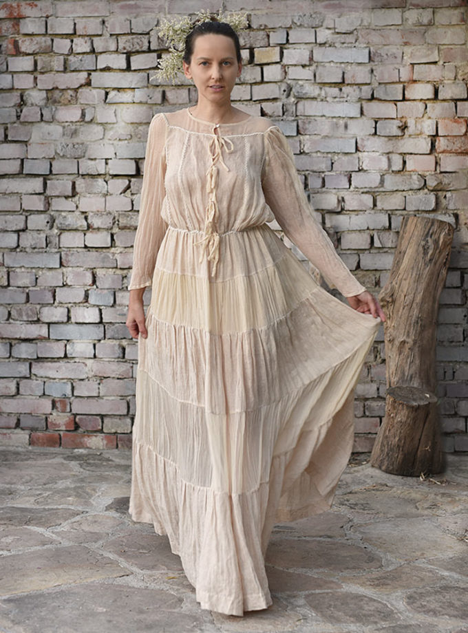 Lniana Jedwabna Suknia Ślubna - Szept Poranka