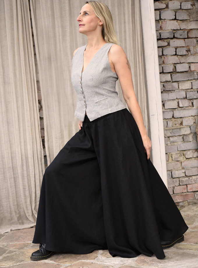 Lniane czarne damskie spodnie palazzo Polna Ćma