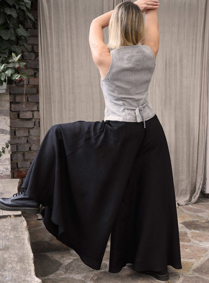 Lniane czarne damskie spodnie palazzo Polna Ćma