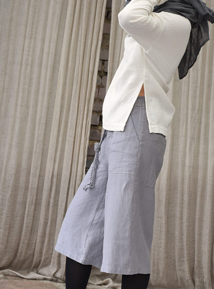 Golf z naturalnej krepy lnianej – kremowa Mgła Świtu