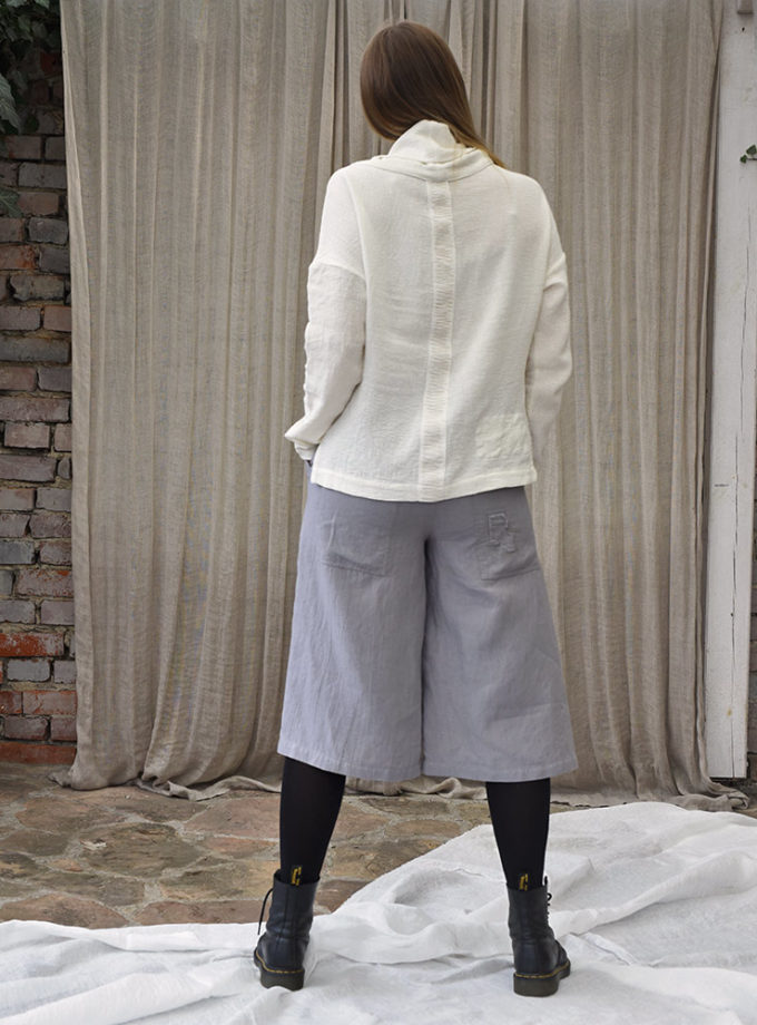 Golf z naturalnej krepy lnianej – kremowa Mgła Świtu