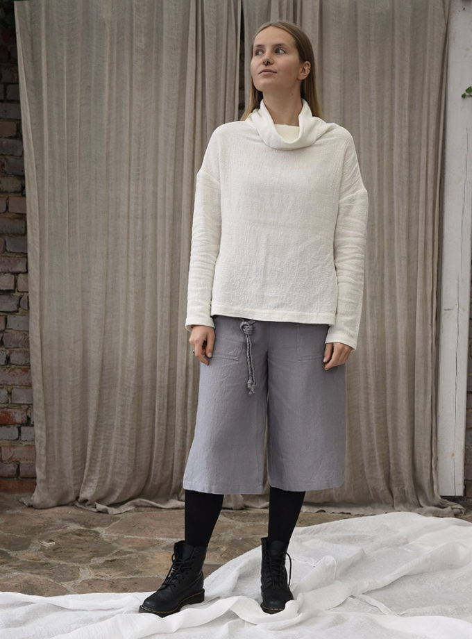 Golf z naturalnej krepy lnianej – kremowa Mgła Świtu