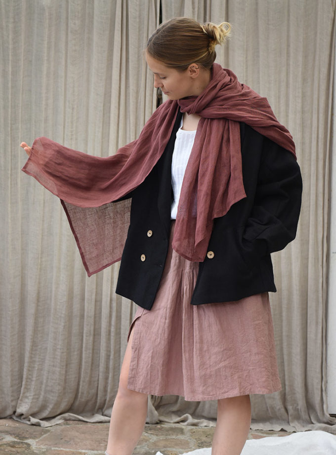 Lekki lniany szal - Wrzosowa Mgiełka