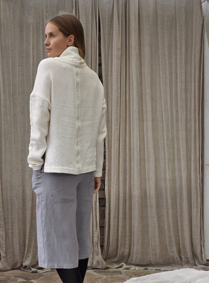 Golf z naturalnej krepy lnianej – kremowa Mgła Świtu