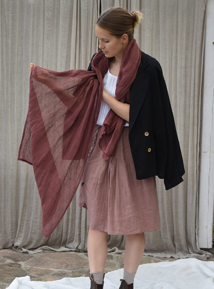 Lekki lniany szal - Wrzosowa Mgiełka