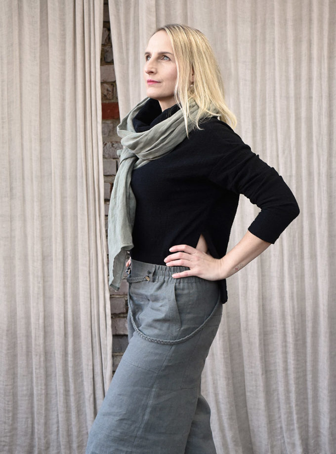 Lniany długi szalik z mgiełki lnianej– Zielona Łąka