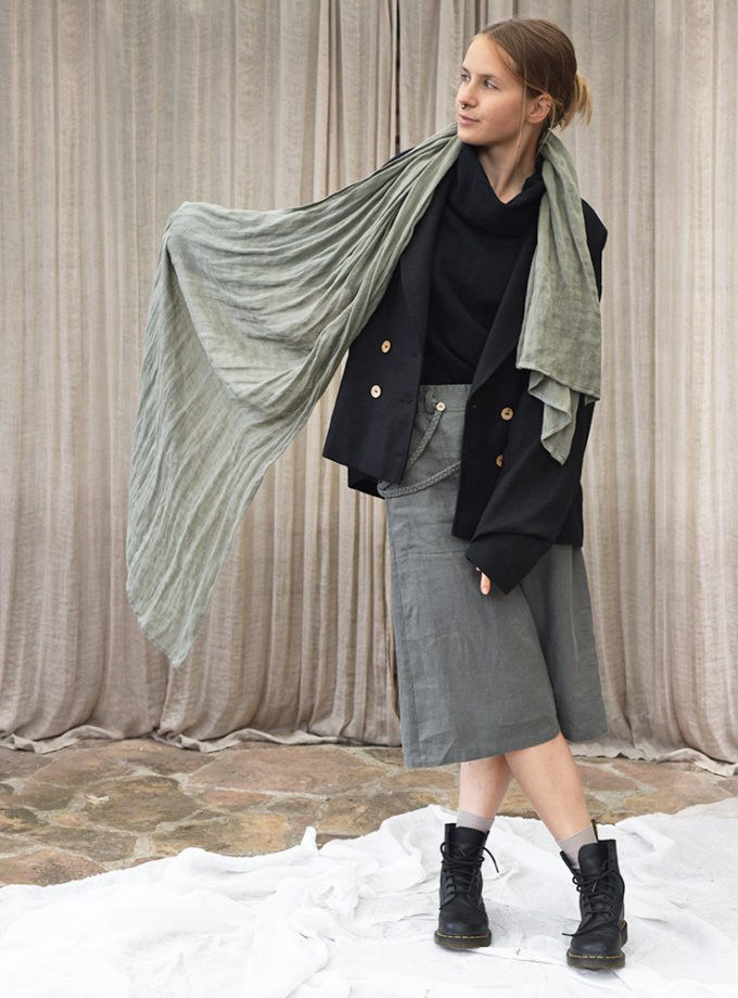 Lniany długi szalik z mgiełki lnianej - Zielona Łąka