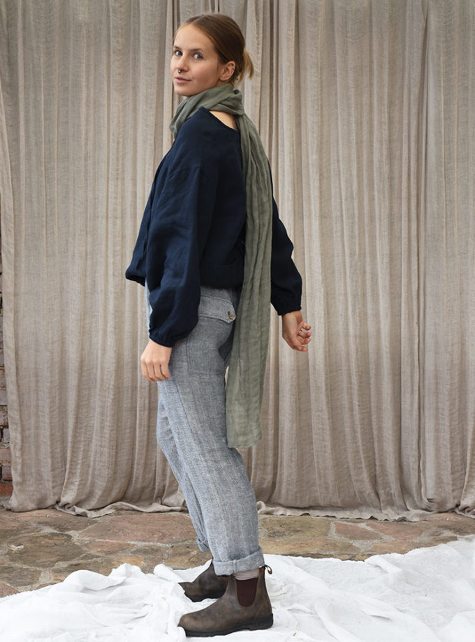 Lniany długi szalik z mgiełki lnianej - Zielona Łąka