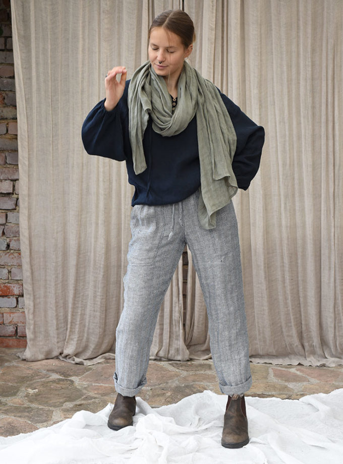 Lniany długi szalik z mgiełki lnianej - Zielona Łąka