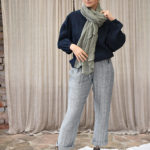 Lniany długi szalik z mgiełki lnianej - Zielona Łąka