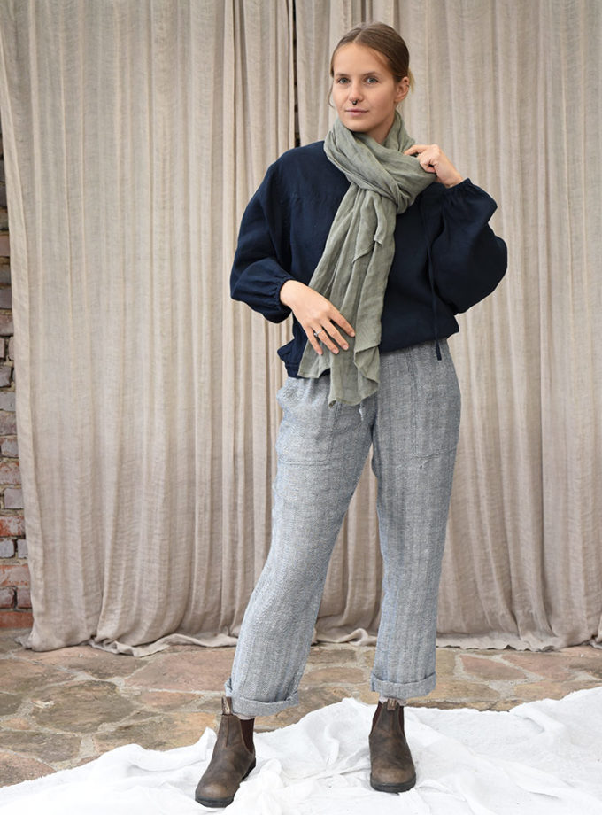 Lniany długi szalik z mgiełki lnianej - Zielona Łąka